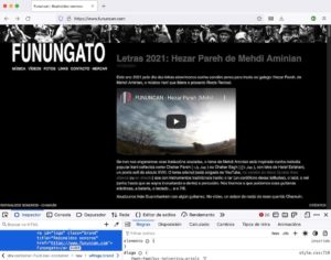 Captura da páxina web do grupo musical Fununcan, co título cambiado como "Funungato" usando o inspector do navegador.